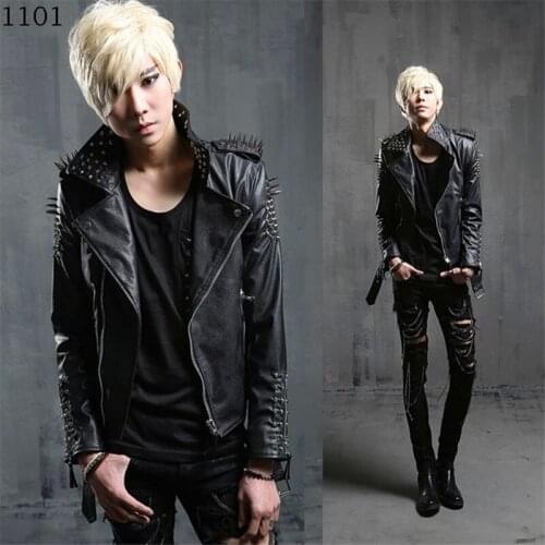 Jacket Men Punk Locomotive Personality Locomotive Short Rock Male Singer Costume Riveted Stage Leather Jacket Jaqueta Masculina