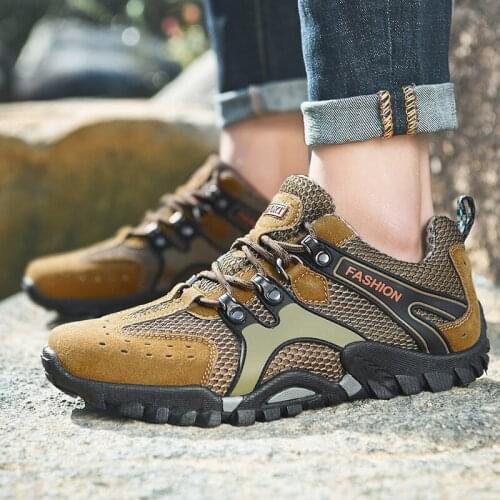 Men Hiking Shoes Breathable Sneakers Rubber Mountain Shoes Climbing Men Leather Autumn Outdoor Trekking Shoes Men Hiking Boots