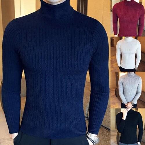 Autumn Winter Sweater Men Solid Color Long Sleeve Turtle Neck Sweaters Pullovers Slim Twist Knitted Jumpers Top Mens Sweater