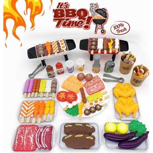 80pcs Childrens Barbecue Kitchen Utensils Sets Food For Dolls Kids Educational Toys Miniature Kitchen Role Play Birthday Gifts