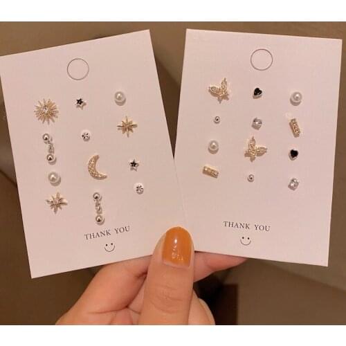 S925 Moon Butterfly Small Earring Set Combination 2021 New Fashion Fashion Temperament Simple Earring Female Trend