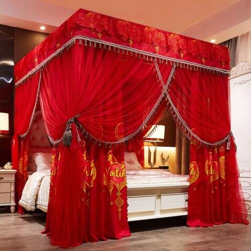 2021 New luxury two-story three-door square floor shade princess lace bed curtain mosquito net room decoration without bracket