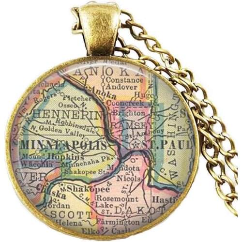Minneapolis map necklace, minneapolis st paul pendant, minneapolis jewelry, girlfriend gift boyfriend gift idea