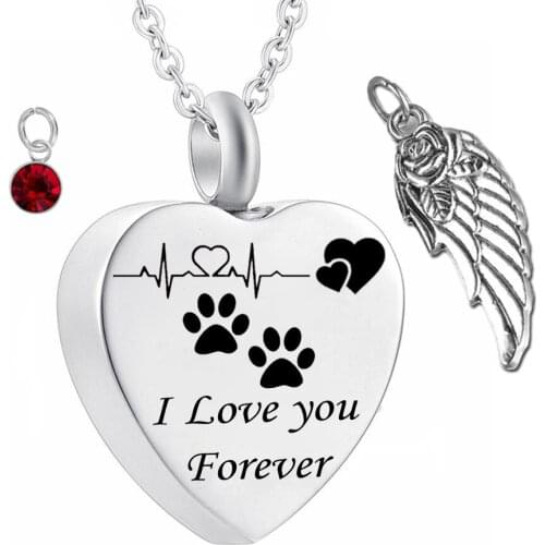 Pet Memorial Necklace for Ashes Cremation dog Paw Print Necklace Electrocardiogram Memorial Jewelry Pendant Cremation Jewelry