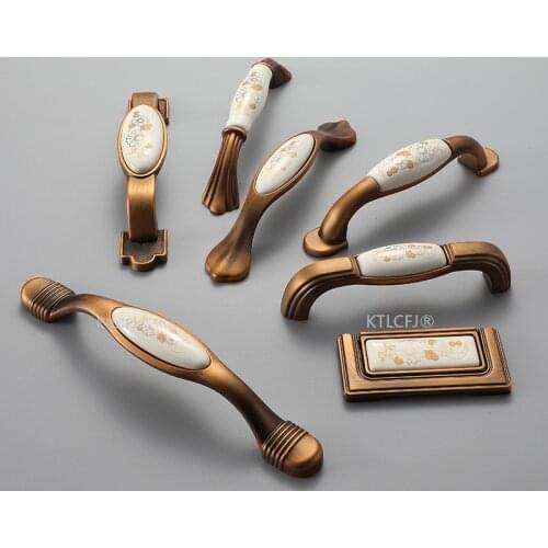 Flower Antique Drawer Cupboard Knob Closet Furniture Pull Gold Black Kitchen Cabinet Hardware Zinc Alloy Ceramic