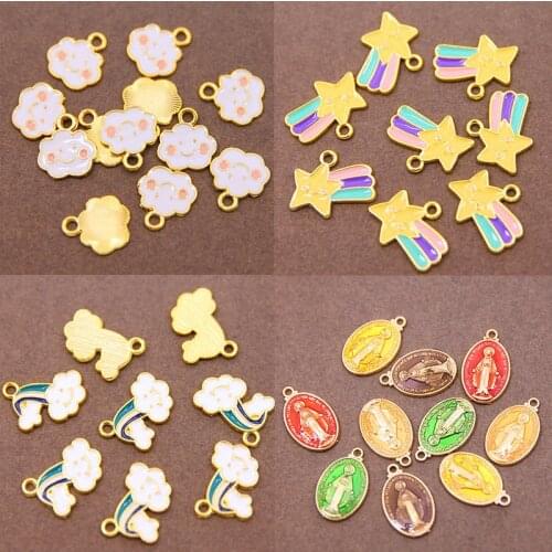 10pcs Cute Alloy Enamel Cloud Pendant Gold Tone Smile Charm Blue Pink For Necklace Bracelet Earrings Making Accessory