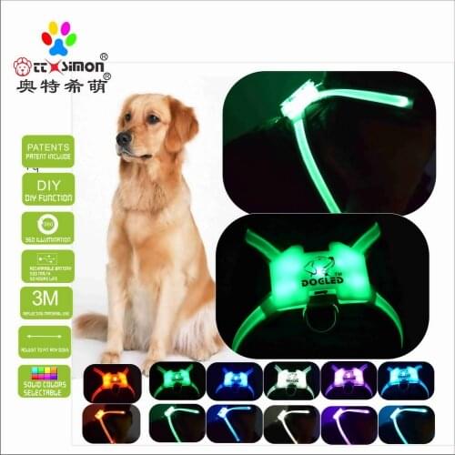 CC Simon dogled harness dog leash Glowing USB Led Collar Puppy Lead Pets Vest 2021