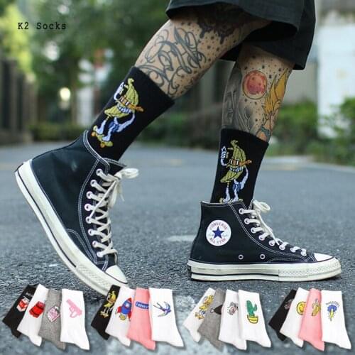 Simplicity Cartoon Banana Rocket Sockings Cotton Kawaii Harajuku White Milk Fashion Hip Hop Funny Happy Soft Men and Women Socks