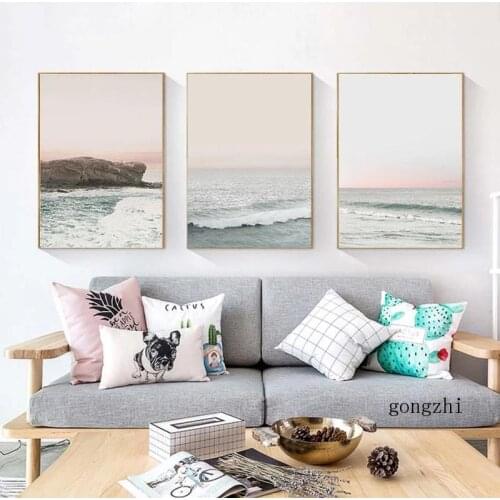 Pink Waves Gentle Ocean Modern Print Gallery Canvas Painting Beach Landscape Posters Wall Art Picture for Living Room Home Decor