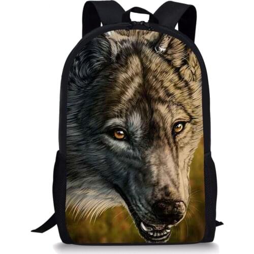 Fashion Men Backpack Cool School Bags For Teenager Boys Print Wolf Text Student Book Bag