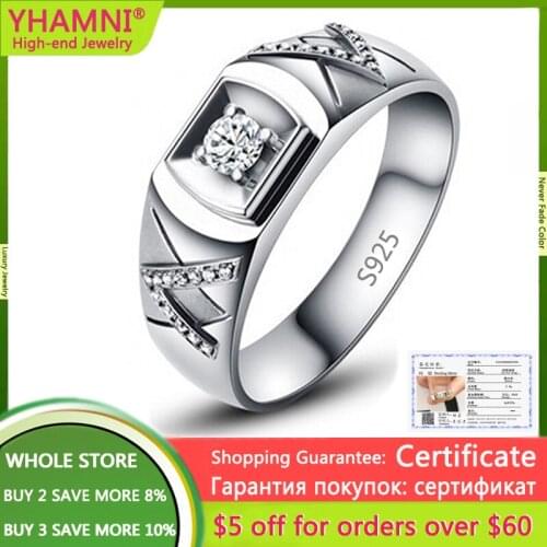 With Certificate Original 925 Sterling Silver Men Wedding Ring Fashion Double V Design 1 Carat Lab Diamond Engagement Band AR077
