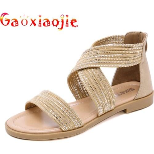 2020 Summer New Sandals Women Fashion Cross Strap Zipper Large Size Soft Comfortable Non-slip ladies Flats Roman Sandals Female