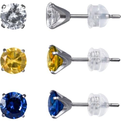 3 Pairs Titanium Post Stud Earrings for Sensitive Ears, 316L Sugical Stainless Steel Stud Earring Set with Size 3mm 4mm 5mm 6mm