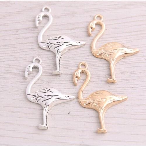 SWEET BELL 20PCS 25*40mm New Product Two Color Flamingo Charms Animal Pendant Jewelry Metal Alloy Jewelry Marking
