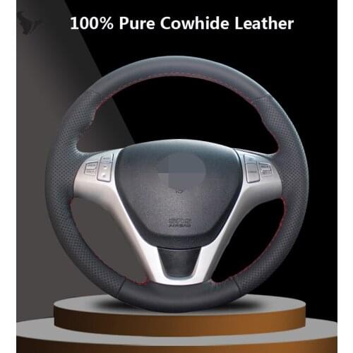 Hand-stitched Black Genuine Leather Steering Wheel Cover for Hyundai Rohens Coupe 2009 Rohens Coupe