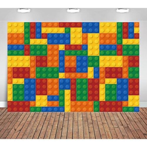 Building Blocks Theme Backdrop Colored Toy Bricks Photography Background Kids Boy Girl Baby Shower Birthday Party Supplies