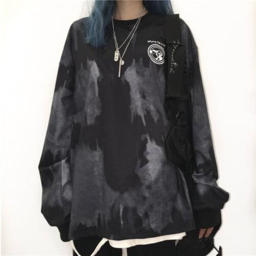 Gothic Streetwear Girls Fleece Sweatshirt Oversized Pullover Dark Irregular Tie-dyed T-shirt for Men and Women Y2k Tops Clothes