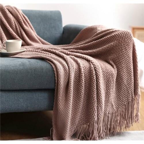 Textile City Winter Hotel Decorate Sofa Cover Acrylic Knitted Tassels Thickened Soft Warm Throw Blanket for Fireplace