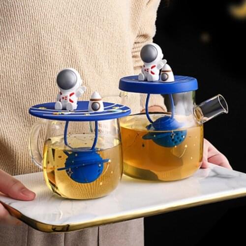 2021 new cartoon astronaut space glass tea cup teapot with filter heat-resistant cold water kettle office household teapot mug