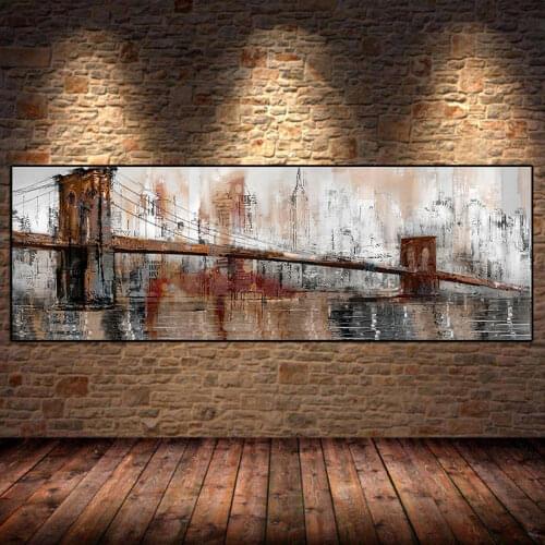 Vintage Bridge Modern City Landscape Canvas Painting Poster and Print Wall Art Retro Picture for Living Room Home Decor Unframed