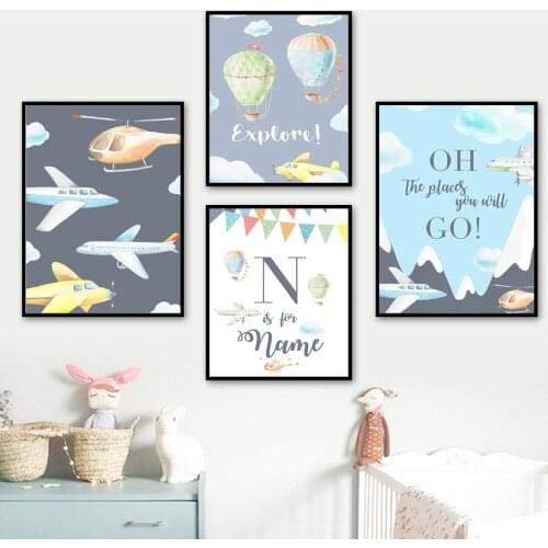 Hot Air Balloon Mountain Cloud Plane Quote Wall Art Canvas Painting Nordic Posters And Prints Wall Pictures Baby Kids Room Decor