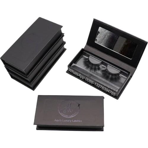 High Light Black Logo Box With Eyelashes Wholesale 20mm Crisscross Eye Lashes Custom Lashbox With Logo Mirror Mink Lash Box