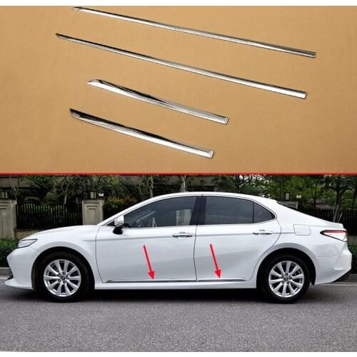 Bright Chrome 4Pcs/Set Trims For 2018 Toyota Camry Hybrid Car Body Door Stripes Side-skirts Covers Accessories Express Shipping