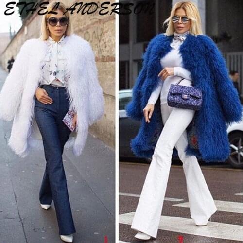 Ethel Anderson Whole Mongolia Sheep Fur Coats For Womens 100CM Long Genuine lamb Fur jacket Wam sheep Fur Coat abrigos mujer