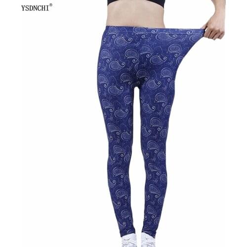 YSDNCHI Navy Blue Cashew Flowers Leggings Women Jeggings Sexy Leggin Sexy Pants New Printed Fashion Push Up Running Trousers