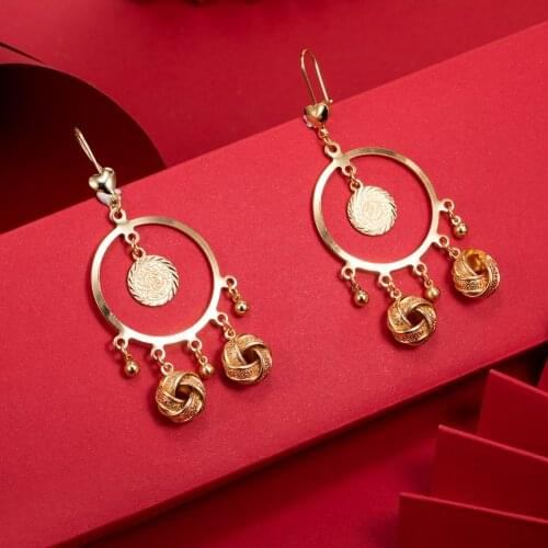 Dubai Gold Color Earrings 24K For Women Wedding Jewelry Womens Earrings For Girls Bridal Wife Gifts African Dubai French