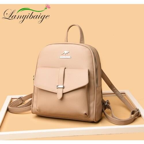 2021Casual Women Leather Backpack High Quality Bagpack Women School Bags for Teenage Girls Ladies Small Travel Backpack