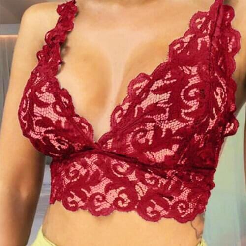 Women Ladies Fashion Lace Flower Vest Bra Crop Tank Bra Slim top sling Up Tube Push Top Seamless Underwear top R1Y5