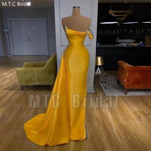 Sexy Gold Sheath Long Prom Dresses With Sliver Crystal Strapless Off The Shoulder Satin Formal Dress Plus Size Women Party Gown