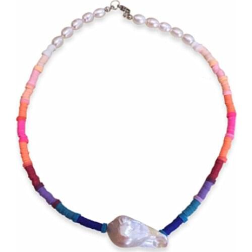 Bohemian clasp jewellery cultured freshwater Multicoloured Alaia baroque Pearl Bead Necklace women collier femme 2019 Gradient