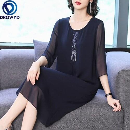 New Summer Silk 2021 Maxi Dress Women Elegant Red O-neck Thin Ladies Dresses Casual Party Vestidos Elegante Vintage Navy Dress