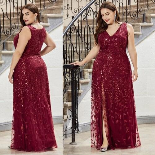 2020 Sexy Plus Size Evening Dresses V-Neck Sequined Side Split Elegant Formal Gowns Little Mermaid Dresses Abendkleider