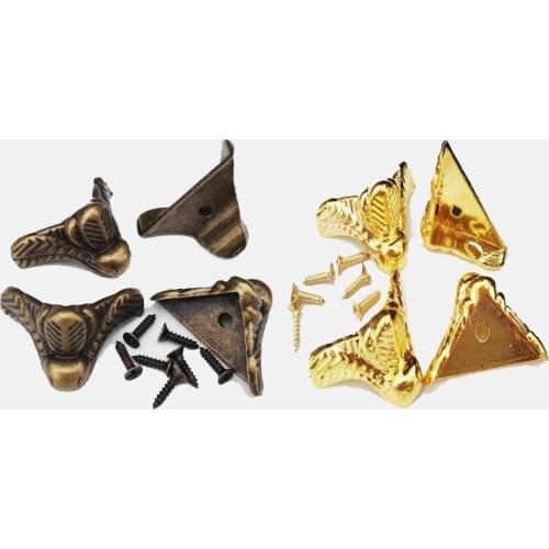 Gold Bronze Antique Corner Protector Bronze Jewelry Chest Box Wooden Case Decorative Feet Leg Metal Corner Bracket Hardware