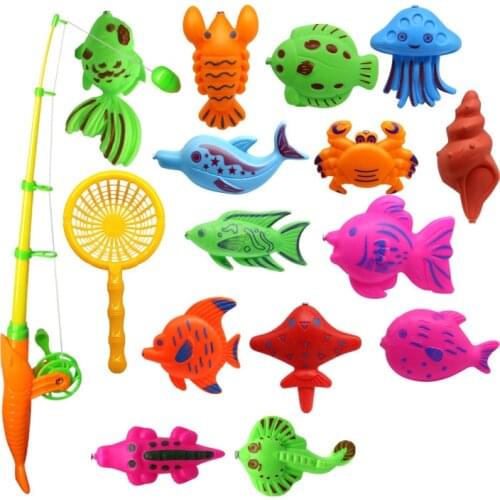 15Pcs/set Bath Toy Fishing Fish Model Magnetic Bathtub Set Gift For Baby Kids