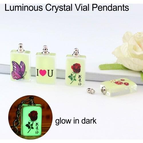 2PCS I love you luminous glow in dark crystal vial pendant Glass Crystal Vials perfume bottle name on rice charms pendants