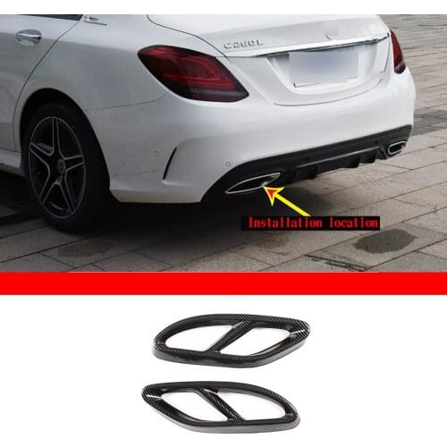2Pcs Stainless Steel Carbon Fiber Exhaust Pipe Muffler Cover Trim Accessories Casing For Benz C Class B180 GLC GLS CLS 14-2020