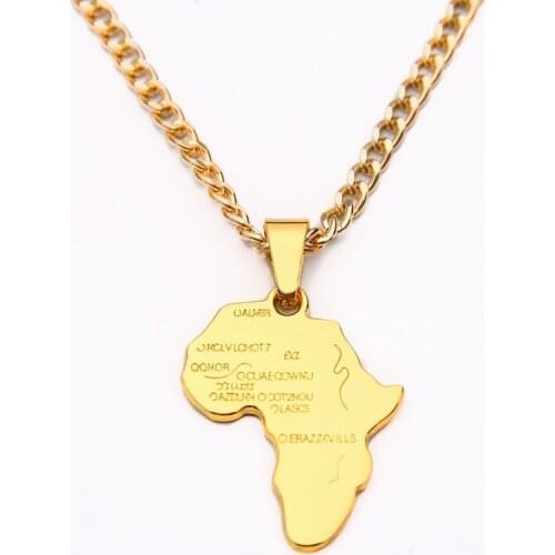 European and American water jewelry map of Africa River Necklace Gold personality accessory tag hip hop Pendant