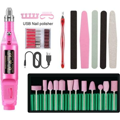 23pcs Electric Nail Polisher Set USB Nail Polish Pen Professional Machine Electric Nail Drill Bits Set Polish Remover Nail Tools