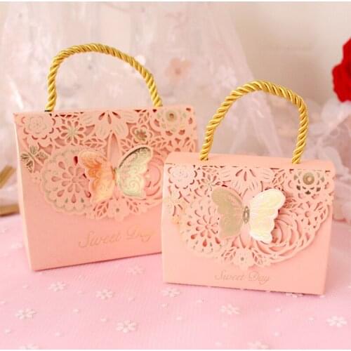 5Pcs/lot 2 sizes Kraft Candy Bag with handle Small Candy Box Wedding Party Favor Box Gift Packaging Box Present Bag
