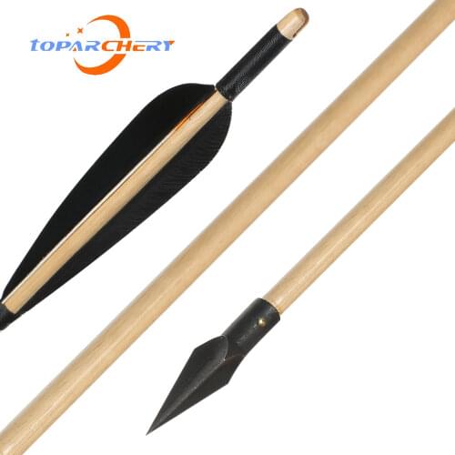 6/12 150Grain Wooden Arrows with 5'' Real Feather 31"A-803 Arrowhead shooting Arrows for traditional bow recurve bow long bow