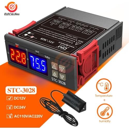 AC 110V 220V 12V 24V Digital Temperature Humidity Controller Thermometer Hygrometer Incubator Thermostat Humidistat STC-3028