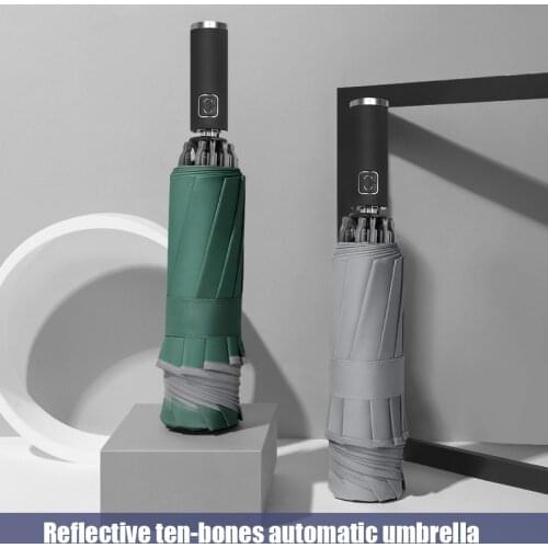 Automatic Umbrella with Reflective Stripe Large Reverse 3-Folding 105cm in Diameter 10 Ribs