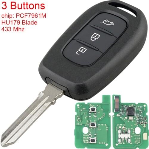 3 Buttons 433MHz Car Remote Key with PCF7961M Chip and HU179 Blade Fit for Renault Symbol Trafic Dacia Duster Logan-Sandero