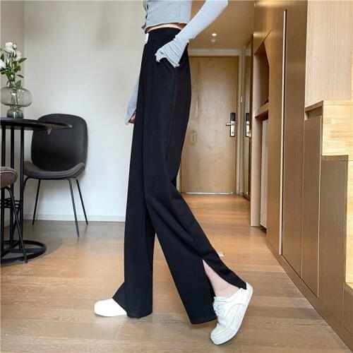 Latest Fashion Tall Women Casual High Waist Side Split Straight Loose Bootcut Trouser Plus Size Lady Wide Leg Harem Pants Autumn
