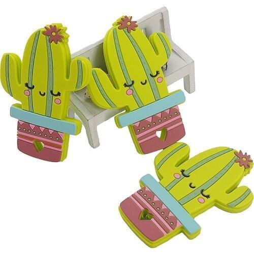 Chenkai 5PCS Cactus Shaped Silicone Teether Baby Sensory Pendant Food Grade For DIY Infant Lovely Nursing Shower Pacifier Gifts