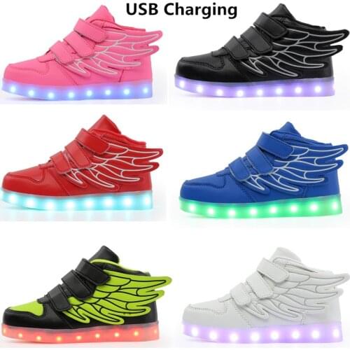 2020 Girls Wing LED Sports Light Shoes with wing Children Led Shoes Boys Girls Glowing Luminous Sneakers USB Women Charging Shoe